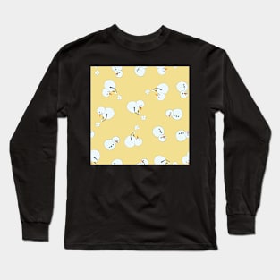 Cute Snowmen playing with snowballs yellow background Long Sleeve T-Shirt